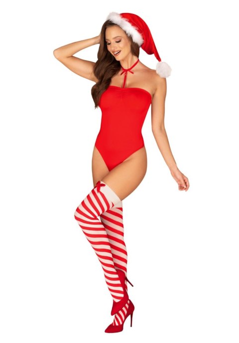 Obsessive Bielizna Kissmas pończochy czerwone L/XL