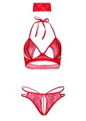 SCALA 3PC Bra, Panty and Blindfold Red