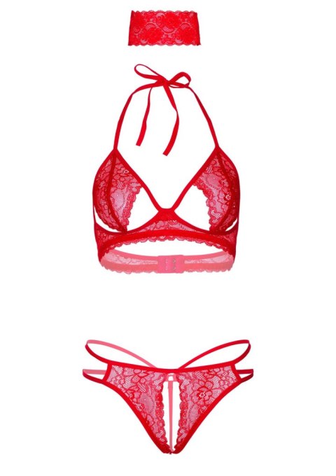 SCALA 3PC Bra, Panty and Blindfold Red