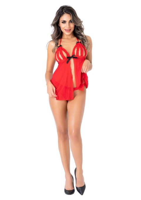 SCALA Peek-a-boo Ruffle Babydoll Red