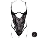 SHOTS Lace Underwired Open Cup Bodysuit with Adjustable Sliders - One Size - Black
