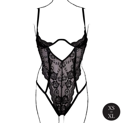 SHOTS Lace Underwired Open Cup Bodysuit with Adjustable Sliders - One Size - Black