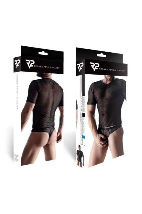 Regnes - Sengerbrands.com Męski komplet z elastycznej siatki: t-shirt w serek, stringi S