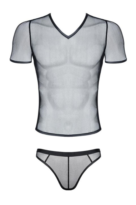 Regnes - Sengerbrands.com Męski komplet z elastycznej siatki: t-shirt w serek, stringi S