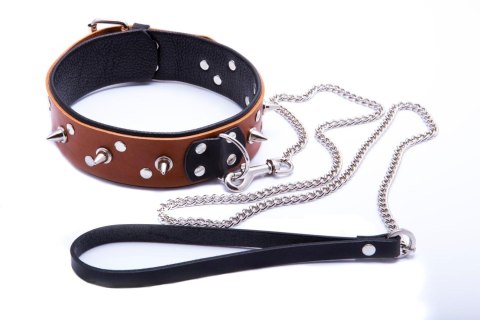 WHIPS - PPH GRAS Wiązania-WHIPS obroża męska ze smyczą, koniakowa