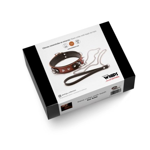 WHIPS - PPH GRAS Wiązania-WHIPS obroża męska ze smyczą, koniakowa