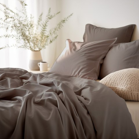 Pościel satyna bawełniana CIEMNY BEŻ 041/140x200+1posz.70x80