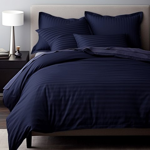 Poszewka satyna bawełna CIZGILI NAVY BLUE/40x40.