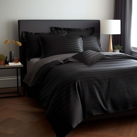 Pościel satyna bambusowo-bawełniana (P) STRIPE BLACK/140x200 +1x70x80 z listwą +2x40x40 BAMBOO