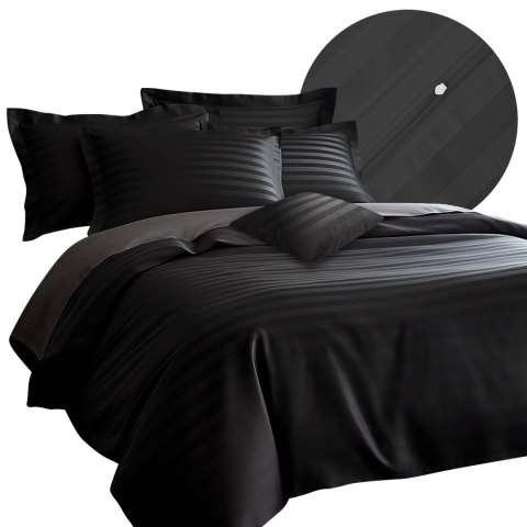 Pościel satyna bambusowo-bawełniana (P) STRIPE BLACK/160x200 +2x70x80 z listwą +4x40x40 BAMBOO