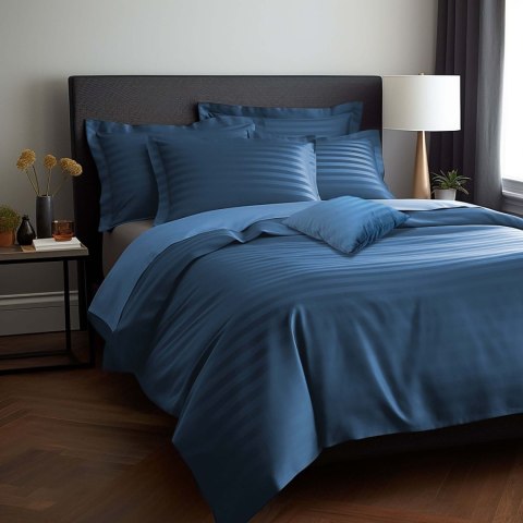 Pościel satyna bambusowo-bawełniana (P) STRIPE CORNFLOWER/140x200 +1x70x80 z listwą +2x40x40 BAMBOO