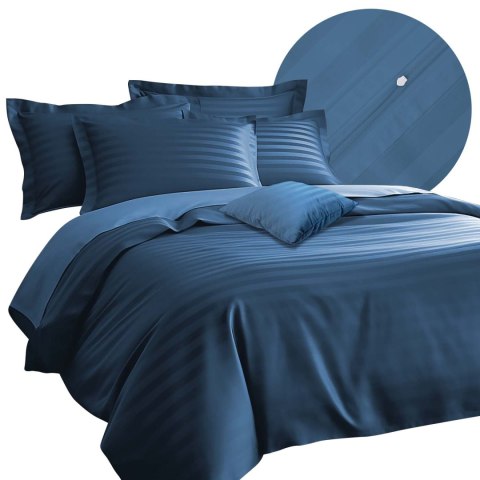 Pościel satyna bambusowo-bawełniana (P) STRIPE CORNFLOWER/220x200 +2x70x80 z listwą +4x40x40 BAMBOO