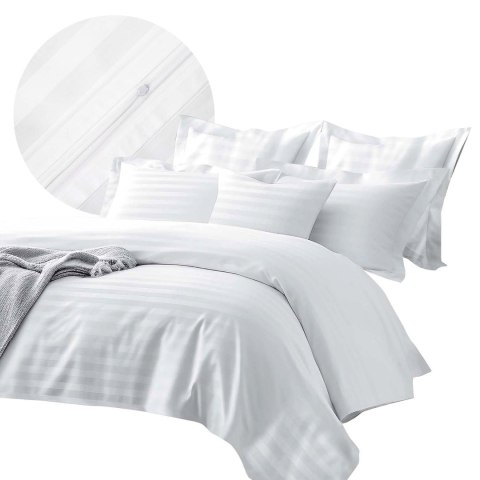 Pościel satyna bambusowo-bawełniana (P) STRIPE WHITE/220x200 +2x70x80 z listwą +4x40x40 BAMBOO