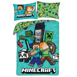 Pościel mikrofibra 140x200+1p70x90 Minecraft turkus
