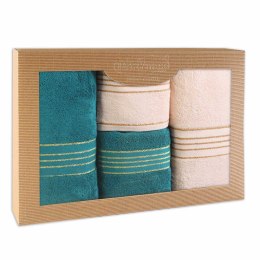 Ręcznik D Bawełna 100% Tiwano Krem + Ciemny Turkus (P) 2x50x90+2x70x140 kpl.