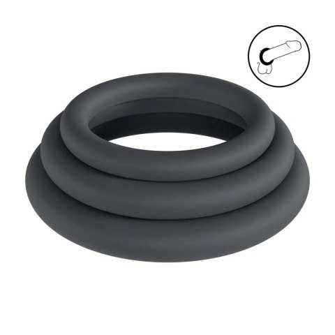 SHOTS Classic Silicone Cockring Set of 3 - L/XL/XXL - Black