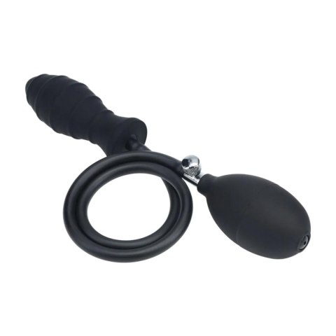 SHOTS Ribbed Inflatable Silicone Anal Plug - Black