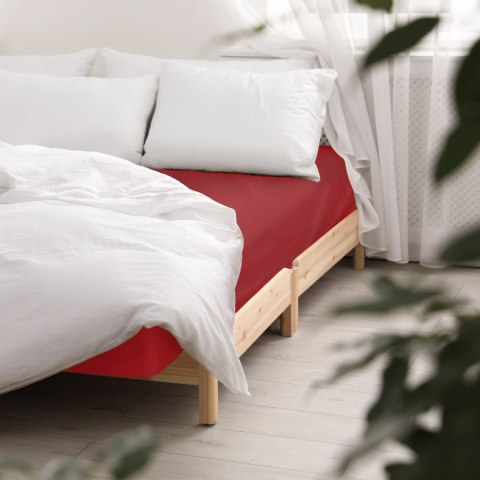 Prześcieradło satyna bawełniana z gumką czerwony 029/180x200