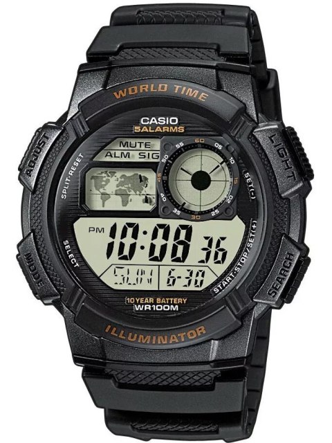 Casio ZEGAREK MĘSKI CASIO AE-1000W-1AV - WORLD TIME + BOX