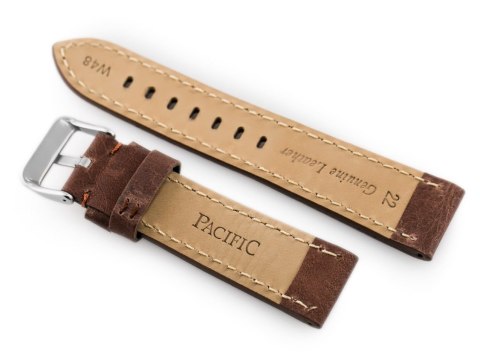 Pacific Pasek skórzany do zegarka W48 - PREMIUM - ciemnobrązowy II - 24mm