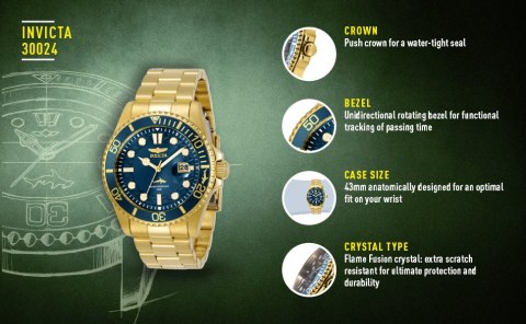 Invicta ZEGAREK MĘSKI INVICTA PRO DIVER 30024 - WR100, koperta 43mm (zv011a)