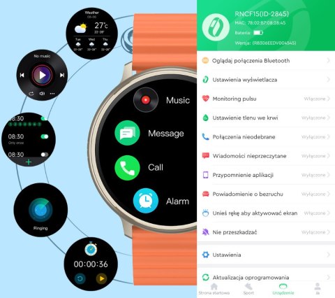 Rubicon SMARTWATCH UNISEX Rubicon RNCF15 - BLUETOOTH CALL, ŁADOWANIE BEZPRZEWODOWE (sr057a)