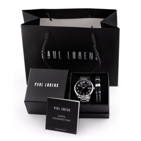 Paul Lorens KOMPLET PREZENTOWY MĘSKI PAUL LORENS - Zegarek + Bransoletka (zg368d)