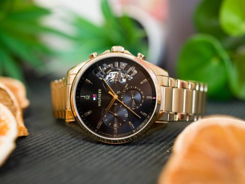 Zegarek Męski Tommy Hilfiger Baker 1710447 Złoty Czarna Tarcza