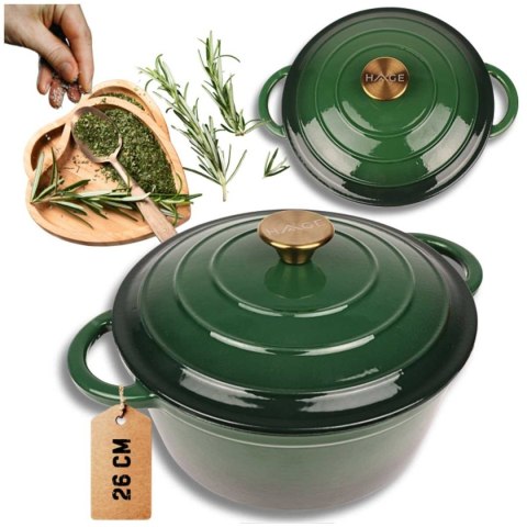 EMALIOWANY GARNEK ŻELIWNY 22cm 3L HAGE ZIELONY