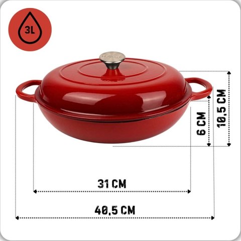 EMALIOWANY GARNEK ŻELIWNY PŁASKI 30cm 3L HAGE CZERWONY