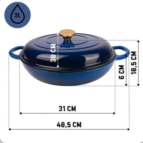 EMALIOWANY GARNEK ŻELIWNY PŁASKI 30cm 3L HAGE NIEBIESKI