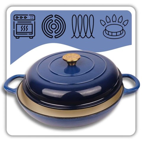 EMALIOWANY GARNEK ŻELIWNY PŁASKI 30cm 3L HAGE NIEBIESKI