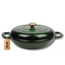EMALIOWANY GARNEK ŻELIWNY PŁASKI 30cm 3L HAGE ZIELONY