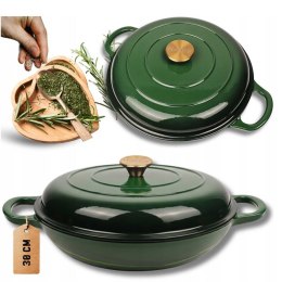 EMALIOWANY GARNEK ŻELIWNY PŁASKI 30cm 3L HAGE ZIELONY