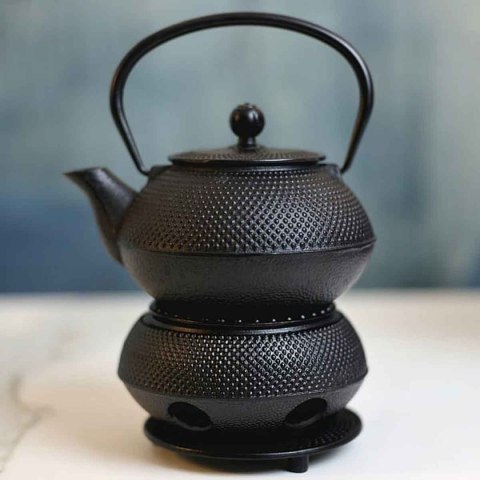 ZAPARZACZ ŻELIWNY DZBANEK CZARNY 900ml Z PODGRZEWACZEM i FILIŻANKAMI PREZENT