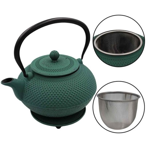 ZAPARZACZ ŻELIWNY DZBANEK ZIELONY 1,4L Z FILTREM i FILIŻANKAMI PREZENT