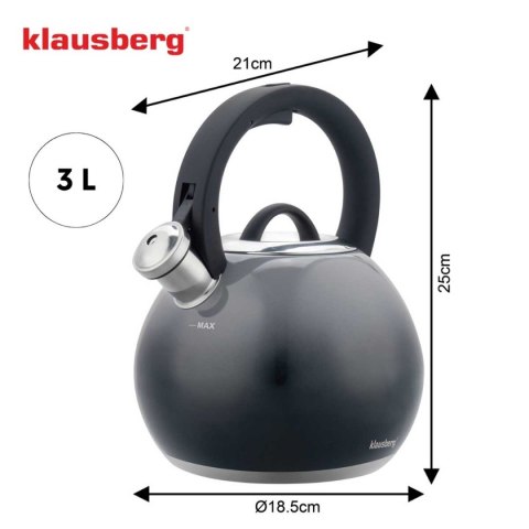 CZAJNIK STALOWY Z GWIZDKIEM 3L KLAUSBERG KB-7955 GRAFITOWY POŁYSK