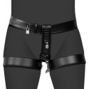 SHOTS PU Leather Female Chastity Belt with Leg Restraint - Black