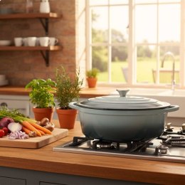 EMALIOWANA BRYTFANNA ŻELIWNA GĘSIARKA 6L HAGE MIĘTOWA