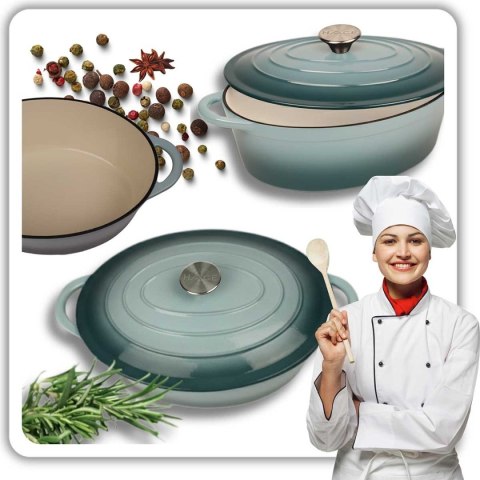 EMALIOWANA BRYTFANNA ŻELIWNA GĘSIARKA 6L HAGE MIĘTOWA