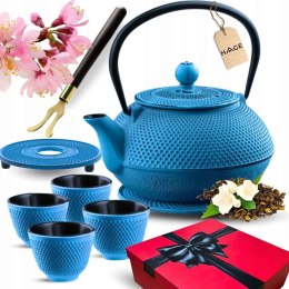 ZAPARZACZ ŻELIWNY DZBANEK NIEBIESKI 900ml Z FILTREM i FILIŻANKAMI PREZENT