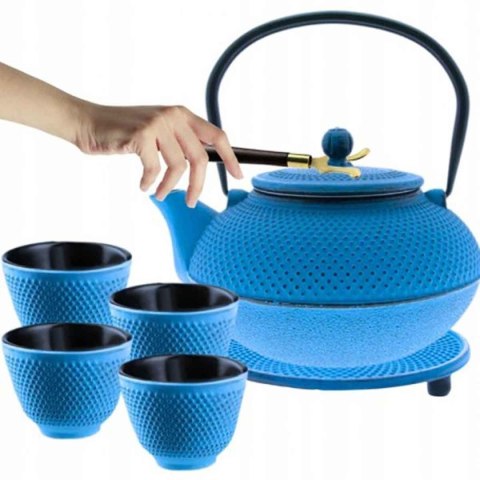 ZAPARZACZ ŻELIWNY DZBANEK NIEBIESKI 900ml Z FILTREM i FILIŻANKAMI PREZENT