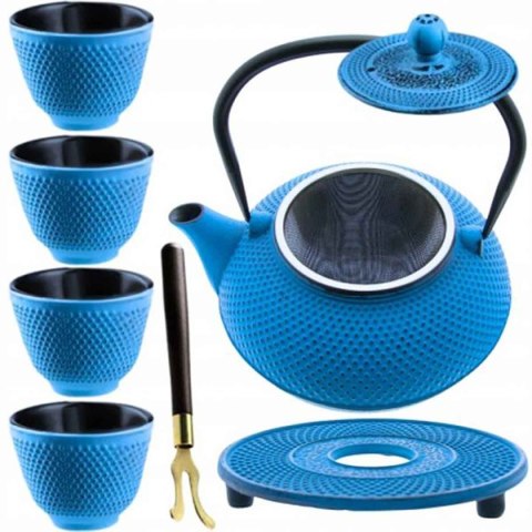 ZAPARZACZ ŻELIWNY DZBANEK NIEBIESKI 900ml Z FILTREM i FILIŻANKAMI PREZENT