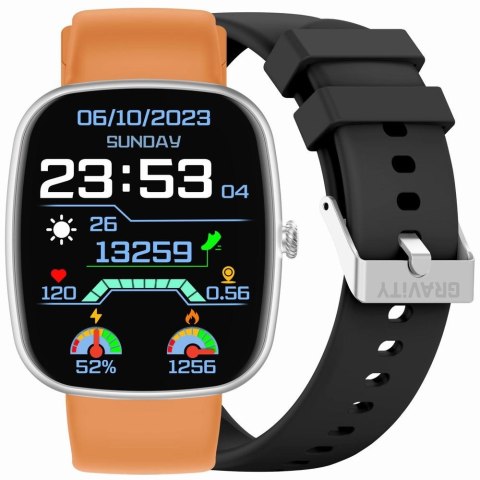 Gravity Smartwatch Męski GRAVITY GT18-4 Pomarańczowy Pasek Silikonowy + Czarny Pasek
