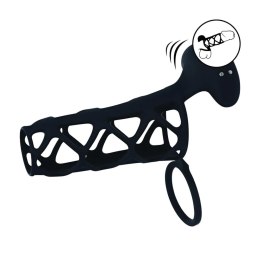 SHOTS Vibrating Cage Silicone Cock Sleeve and Ball Ring - Black