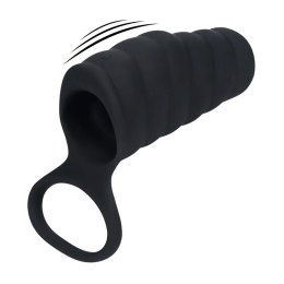 SHOTS Vibrating Ribbed Silicone Cock Sleeve and Ball Ring - Black