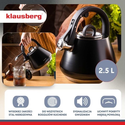 CZAJNIK STALOWY Z GWIZDKIEM 2,5L KLAUSBERG KB-7948 CZARNY