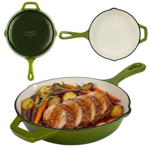 EMALIOWANA PATELNIA ŻELIWNA 26cm HAGE OLIWKOWA