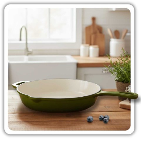 EMALIOWANA PATELNIA ŻELIWNA 26cm HAGE OLIWKOWA