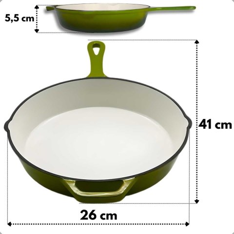 EMALIOWANA PATELNIA ŻELIWNA 26cm HAGE OLIWKOWA